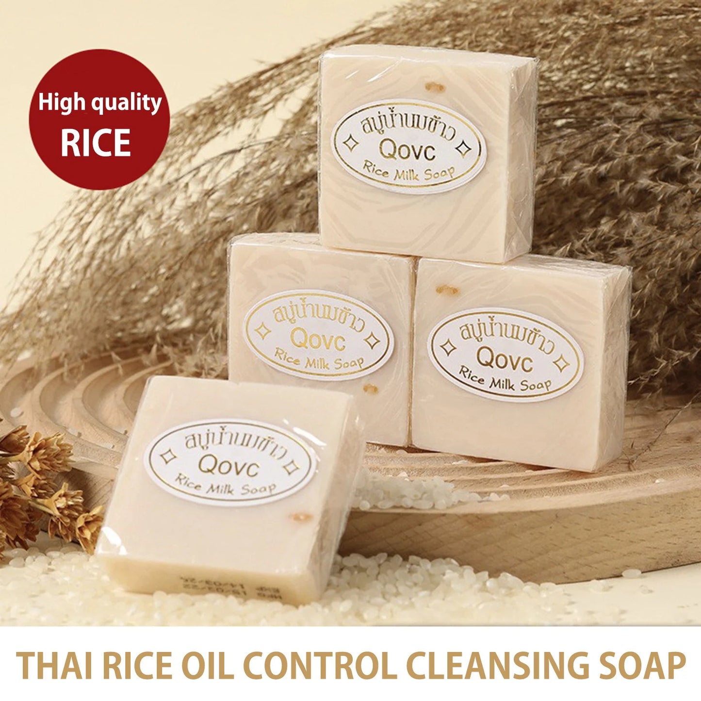 Thai Rice Soap, Wash and Bathe Soap Oil Control Cleansing Face to Stay Fragrant, Handmade Rice Soap for for Face, Hand, Foot, Body Wash