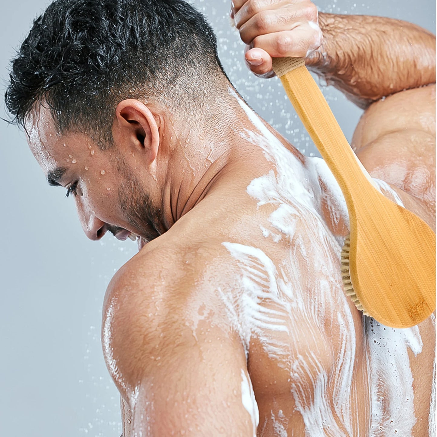 Long Wooden Handle Bath Brush, 15.7'' Soft Bristles Shower Back Scrubber for Body Spa Washing