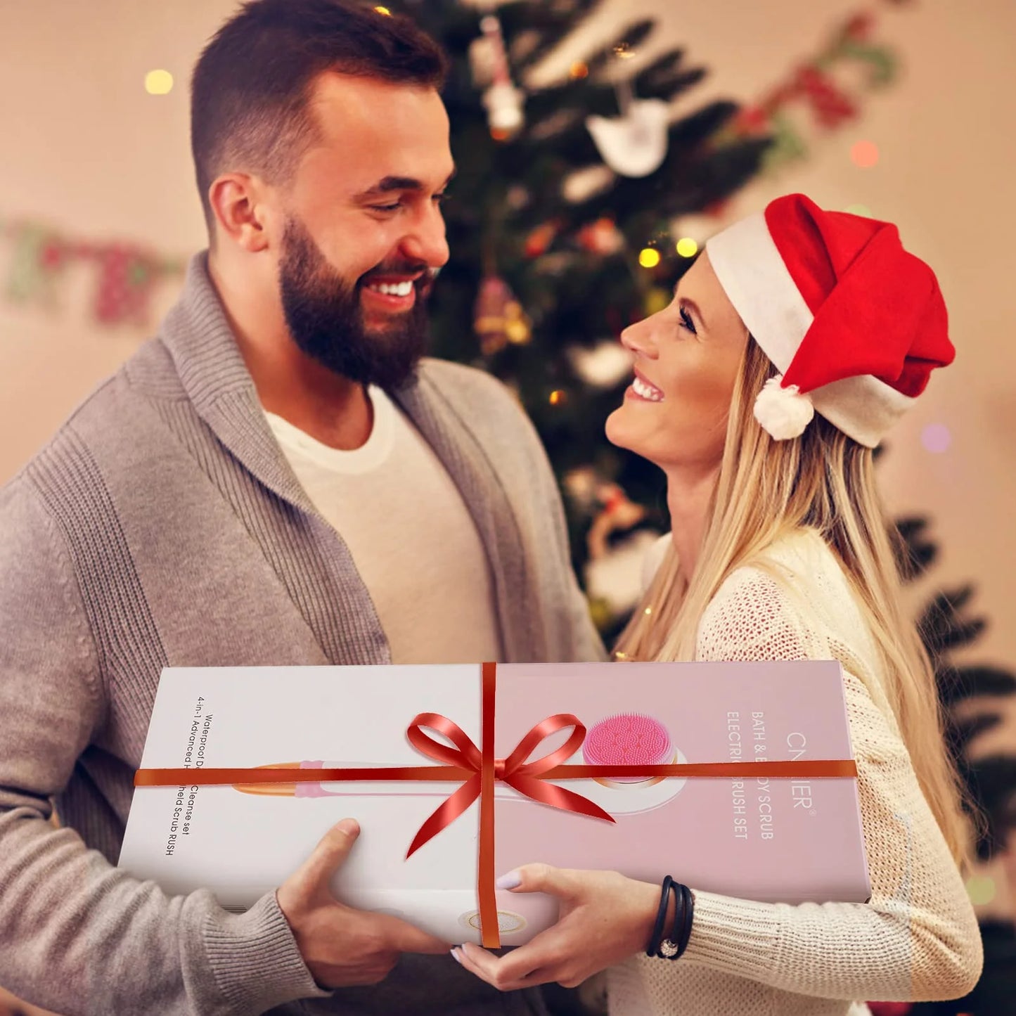 Electric Body Brush for Exfoliating and Massage, Long Handle Electric Bath Brush Rechargeable Body Scrubber, Soft Silicone Spinning Skin Brush with 4 Spin Brush Heads for Man and Women