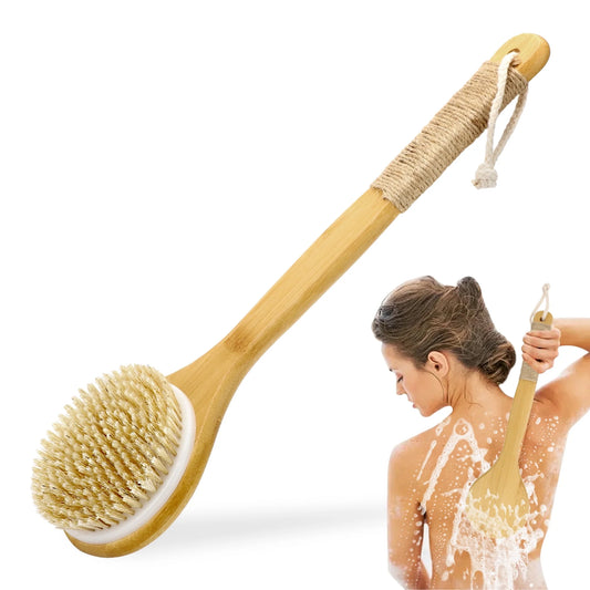 Long Wooden Handle Bath Brush, 15.7'' Soft Bristles Shower Back Scrubber for Body Spa Washing