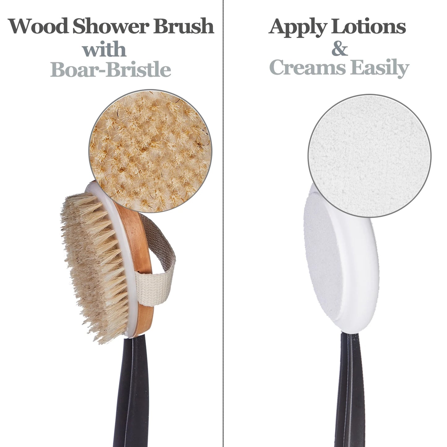 Long Handle Bath Body Brush & Lotion Applicator for Back Scrubber, Shower Brush with Soft Bristles for Wet or Dry