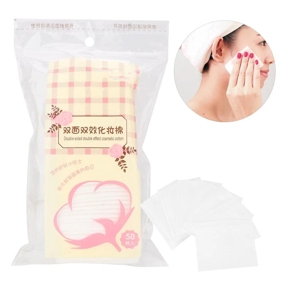 50Pcs Disposable Makeup Cotton Pads Facial Cleansing Non-Woven Makeup Removal Cotton Wipes, Eye Removal Pads Cleaning Wipes