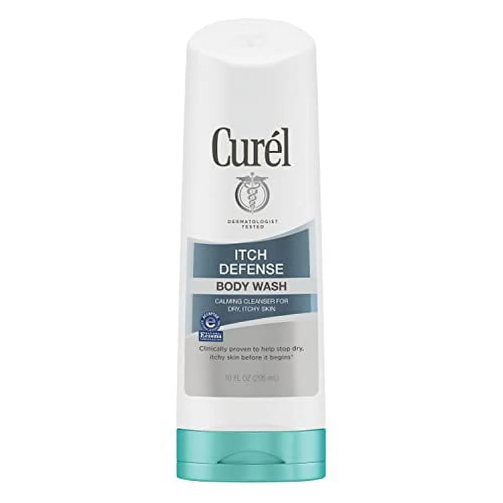 Curel Itch Defense Calming Daily Cleanser, Body Wash, Soap-Free Formula, for Dry, Itchy Skin, 10 Oz, with Hydrating Jojoba and Olive Oil