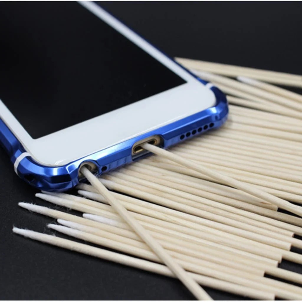 100 Pcs Cotton Swab 6.7 Inch Wood Handle for Earphone Phones Charge Ports