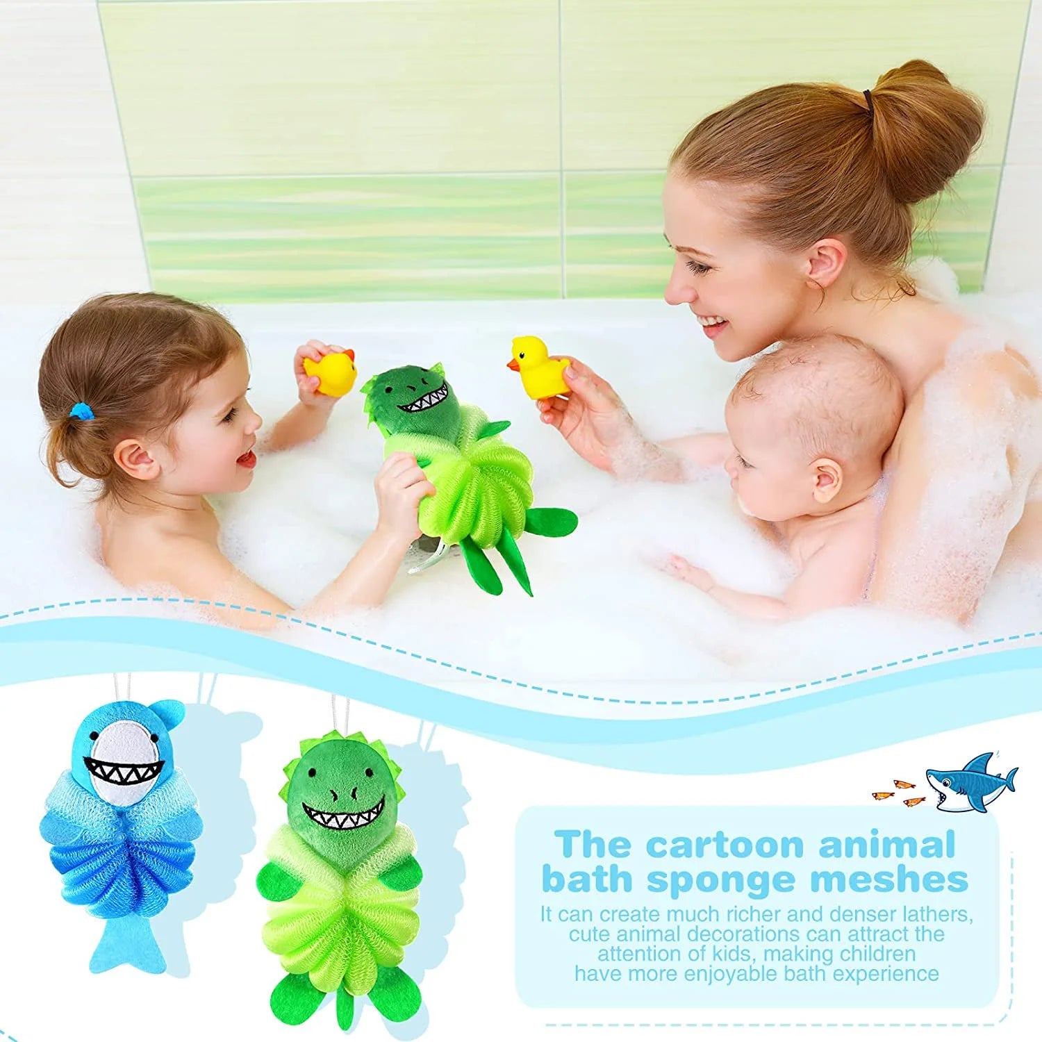 2 Pcs Bath Loofahs Kids Toddler Body Loofahs Cute Cartoon Kids Loofah Kid Bath Sponges Loofah Bath Pouf Body Scrubber Mesh Loofah Sponges for Children Shower Washing Exfoliating (Animal)