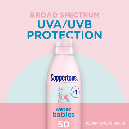 Coppertone Waterbabies Sunscreen Spray, SPF 50 Baby Sunscreen, 6 Oz, Pack of 2