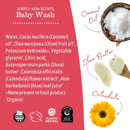 Organics Simply Non-Scents Baby Wash, Unscented, Sensitive Skin, Newborn & Child, 5.3Oz