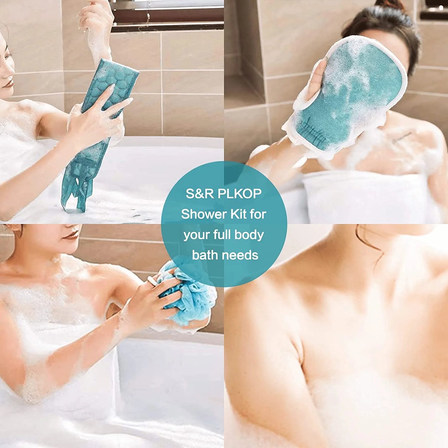 3PCS Exfoliating Back Scrubber, Exfoliating Gloves and Shower Loofah Set Comprehensive Deep Clean the Skin