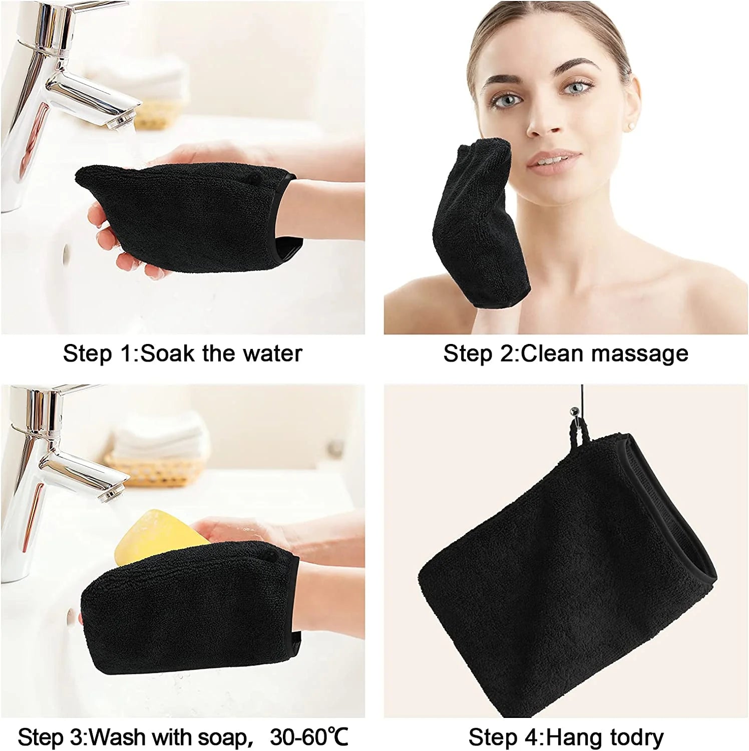 10Pcs Microfibre Body Wash Mitts Set Makeup Remover Gloves Bath SPA Cloth, 6 X 8 Inches