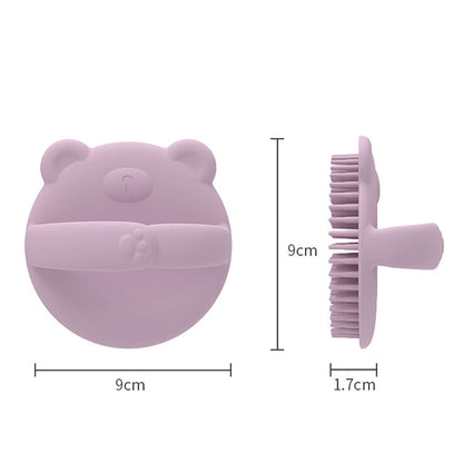 Baby Bath Brushes, Pack of 2, Cradle Cap Brushes, Baby Bath Silicone Brushes, Soft Sensory Scrubber, Bristles Handle Bear Pattern Infant Body Brush for Daily (Green&Purple)