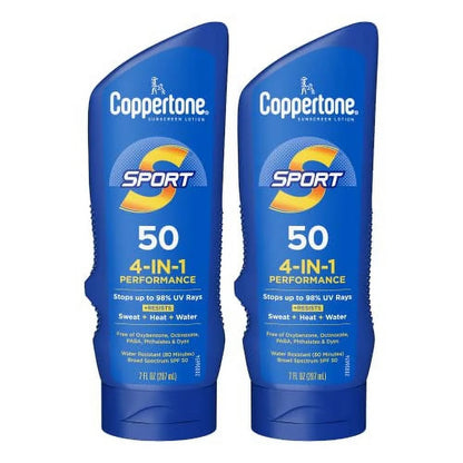 2-Pack Coppertone SPORT Sunscreen SPF 50 Lotion, Water Resistant Sunscreen 7Oz