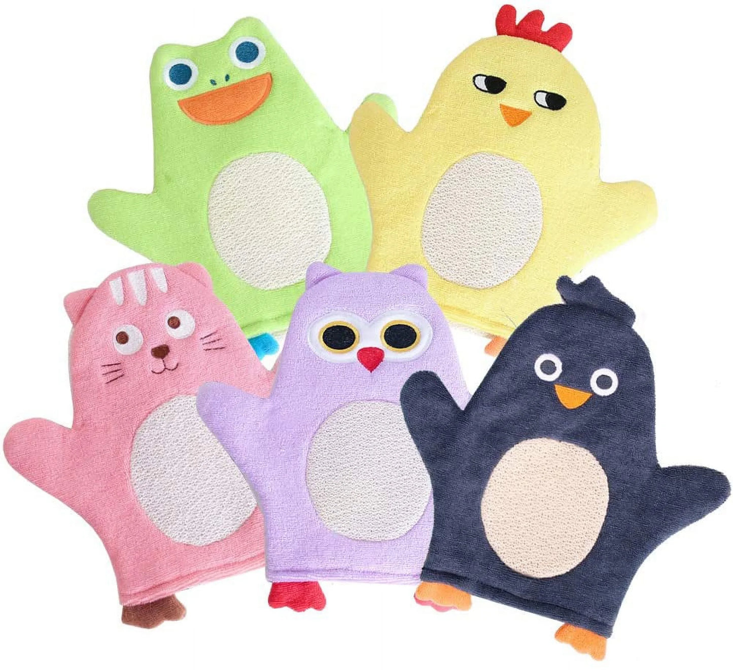 Bath Sponge for Kids Cute Animal Shower Bathing Mitt Loofah Soft Wash Sponge Body Scrub for Baby Toddler (Set of 4)