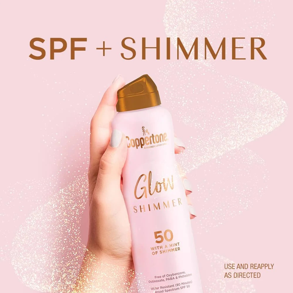 Glow with Shimmer Sunscreen Spray SPF 50, Water Resistant Spray Sunscreen, Broad Spectrum SPF 50 Sunscreen Pack, 5 Oz Spray, Pack of 2