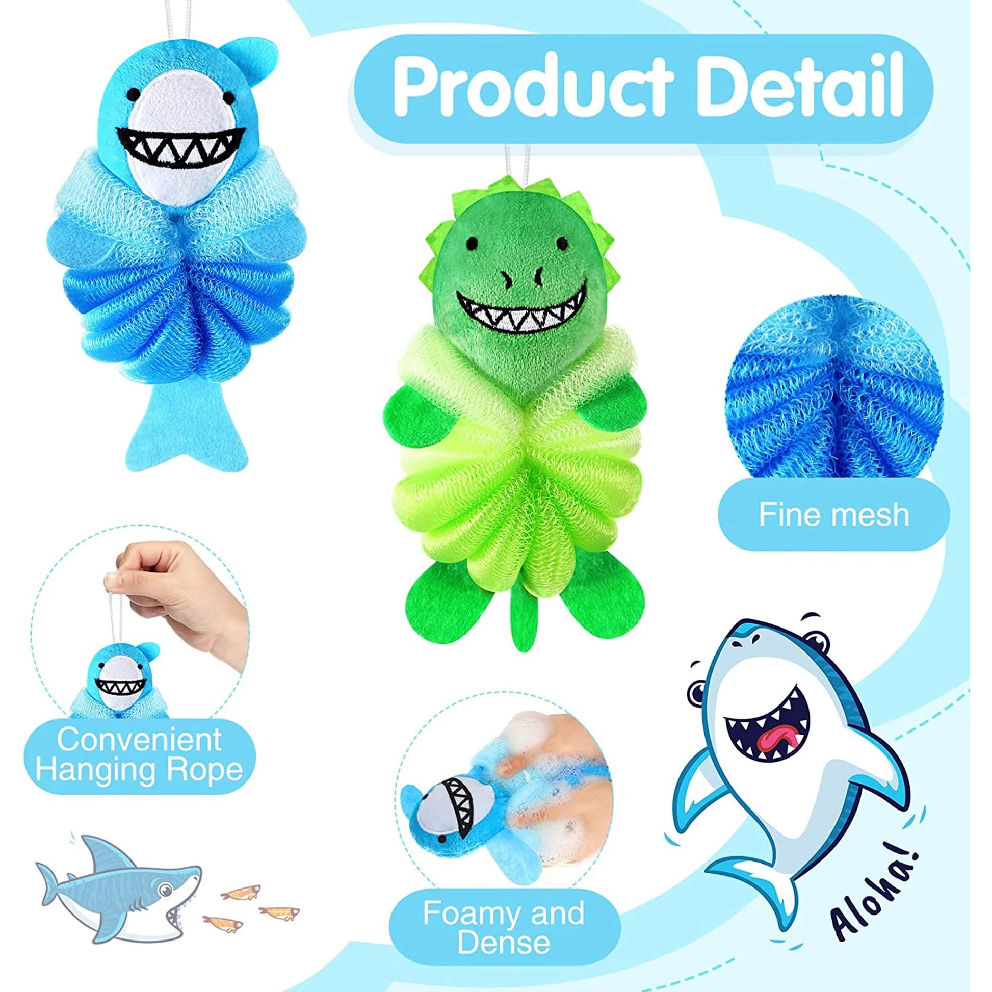 2 Pcs Bath Loofahs Kids Toddler Body Loofahs Cute Cartoon Kids Loofah Kid Bath Sponges Loofah Bath Pouf Body Scrubber Mesh Loofah Sponges for Children Shower Washing Exfoliating (Animal)