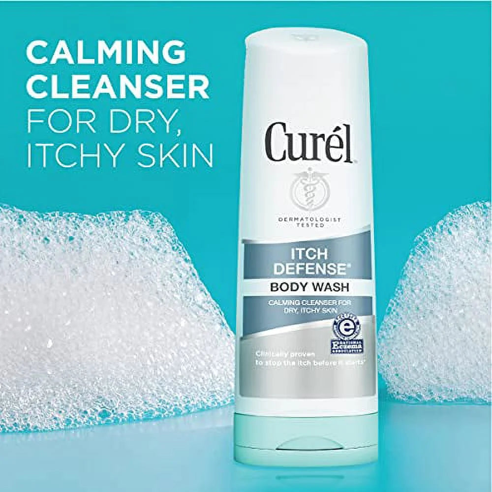 Curel Itch Defense Calming Daily Cleanser, Body Wash, Soap-Free Formula, for Dry, Itchy Skin, 10 Oz, with Hydrating Jojoba and Olive Oil