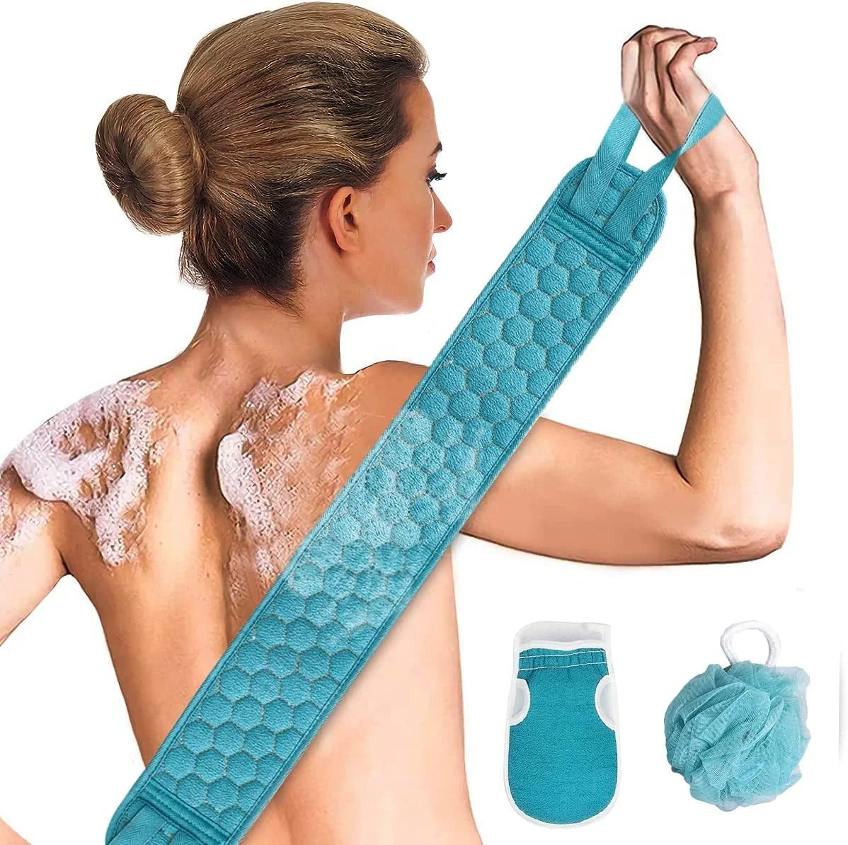 3PCS Exfoliating Back Scrubber, Exfoliating Gloves and Shower Loofah Set Comprehensive Deep Clean the Skin