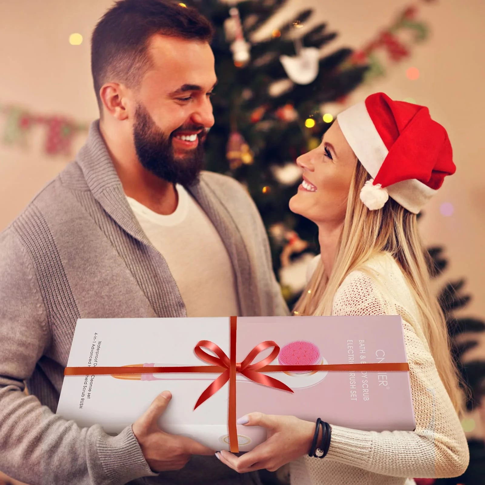 Electric Body Brush for Exfoliating and Massage, Long Handle Electric Bath Brush Rechargeable Body Scrubber, Soft Silicone Spinning Skin Brush with 4 Spin Brush Heads for Man and Women