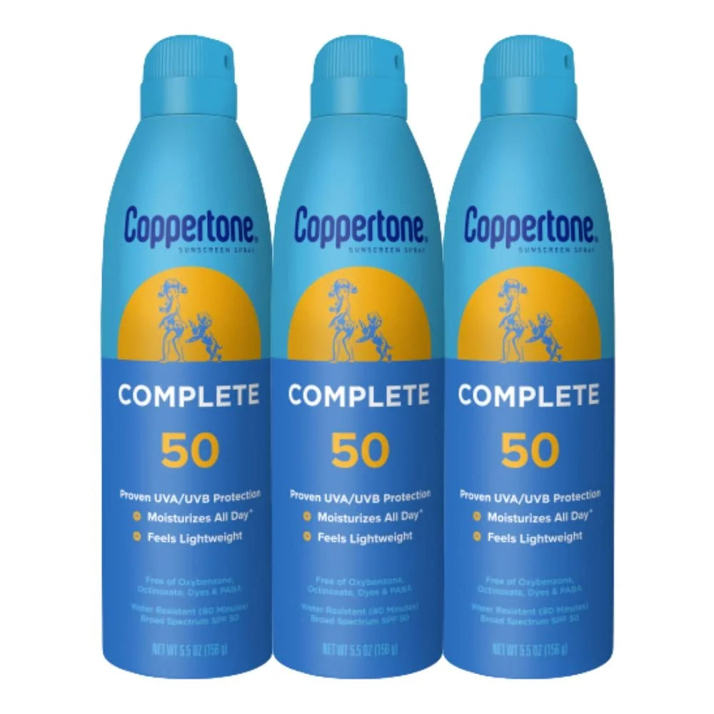 COMPLETE SPF 50 Sunscreen Spray, Lightweight, Moisturizing Sunscreen Pack, Water Resistant Spray Sunscreen SPF 50, 5.5 Oz Spray, Pack of 3