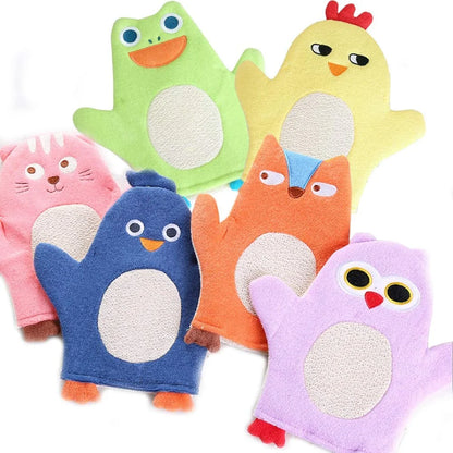 Bath Sponge for Kids Cute Animal Shower Bathing Mitt Loofah Soft Wash Sponge Body Scrub for Baby Toddler (Set of 4)