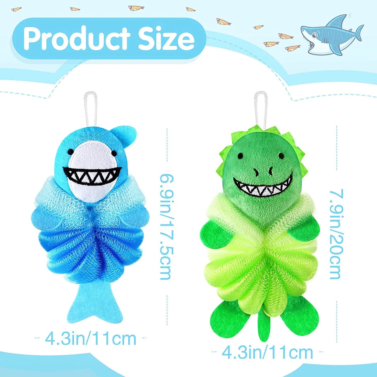 2 Pcs Bath Loofahs Kids Toddler Body Loofahs Cute Cartoon Kids Loofah Kid Bath Sponges Loofah Bath Pouf Body Scrubber Mesh Loofah Sponges for Children Shower Washing Exfoliating (Animal)